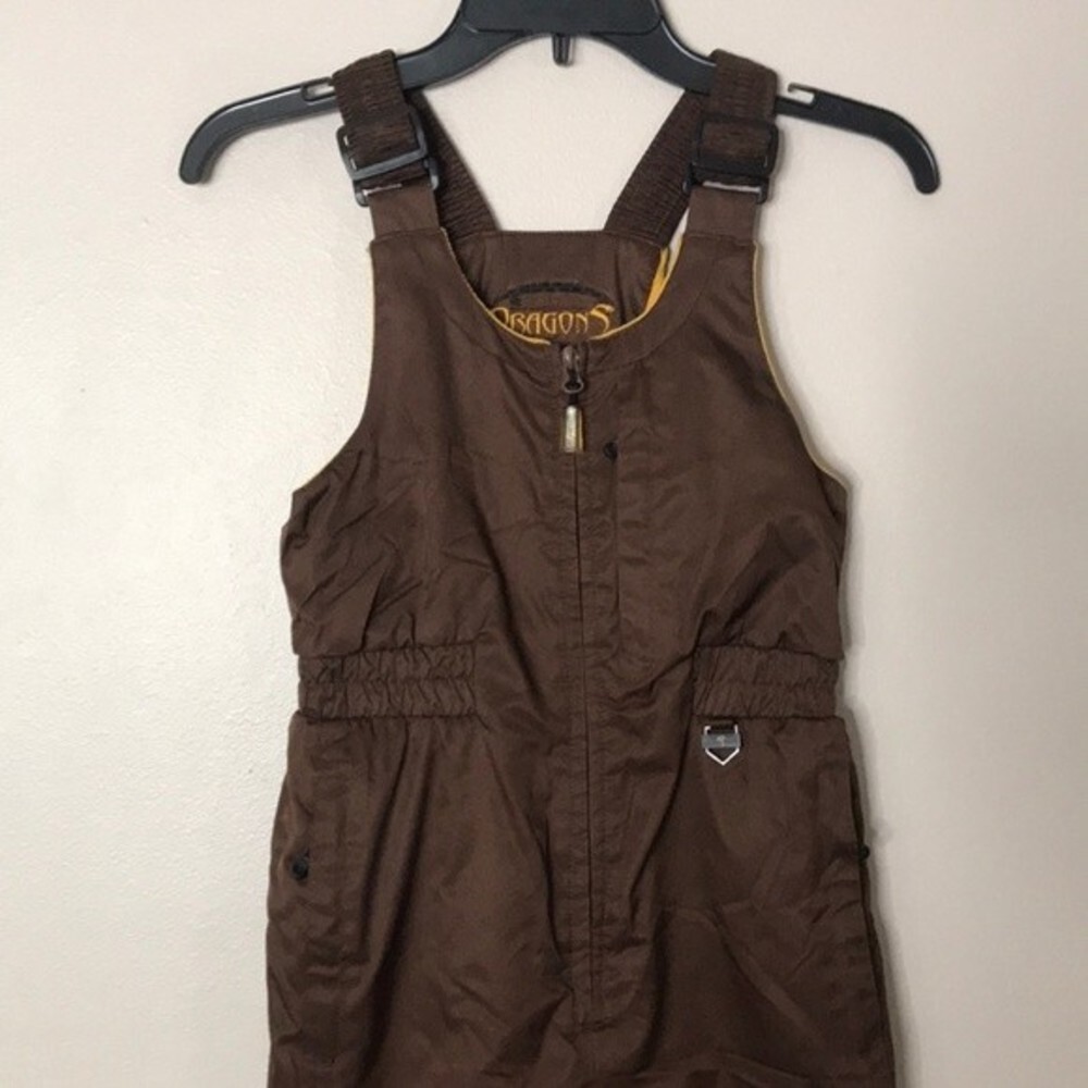 Snow dragons bigger brown ski bib kids winter outdoors overalls size XL